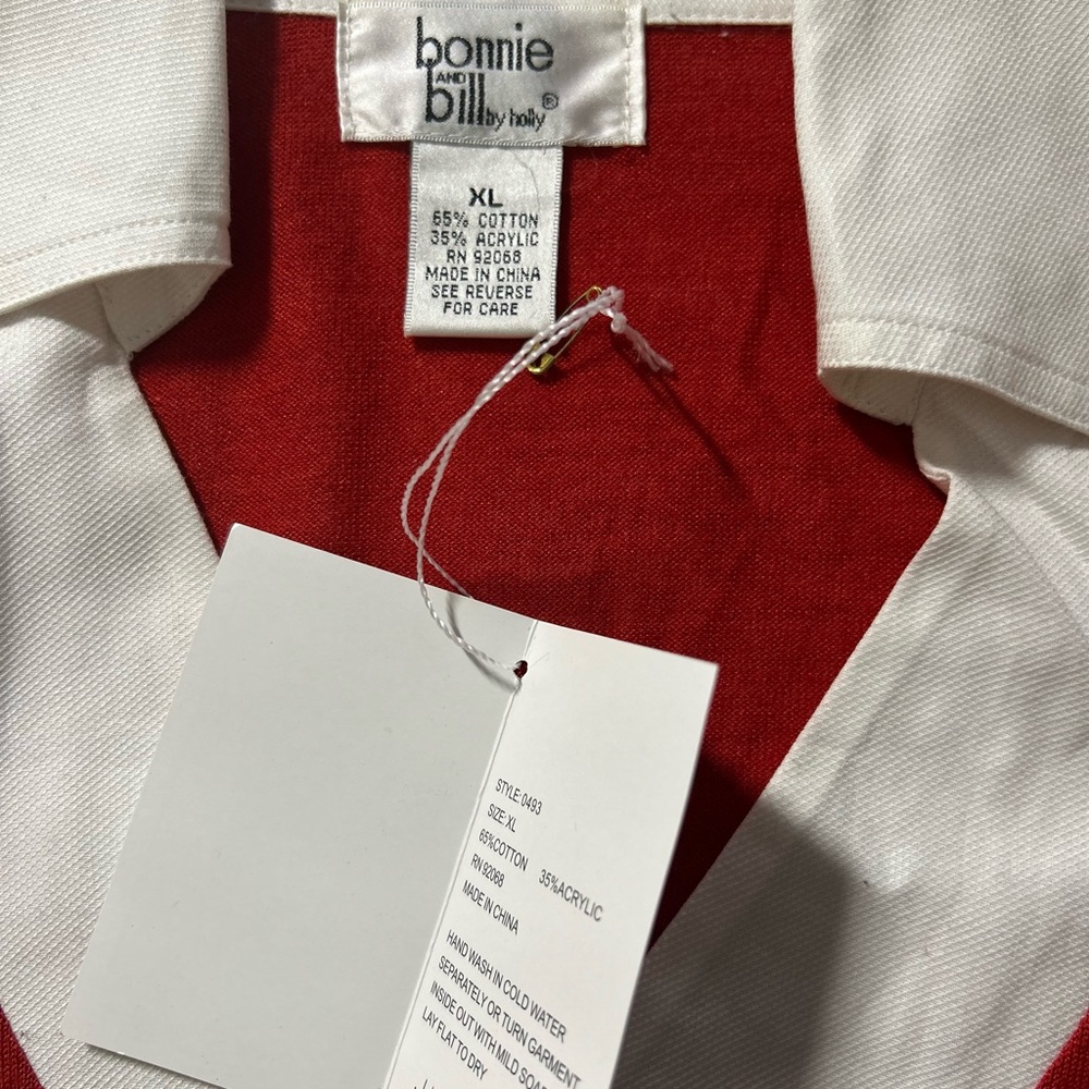 Vintage Style Red Collared Knit Top XL Bonnie & Billy Preppy Cottagecore - Picture 10 of 11